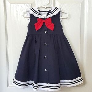 Sophia Rose Nautical Navy & White Dress w/ Red Bow Baby Girl Size 18 Months
